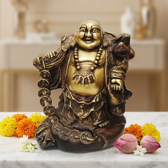 Brass Showpiece Laughing Budha Antique Statue - 10*7.5*10.5 Inch (BS795 A)