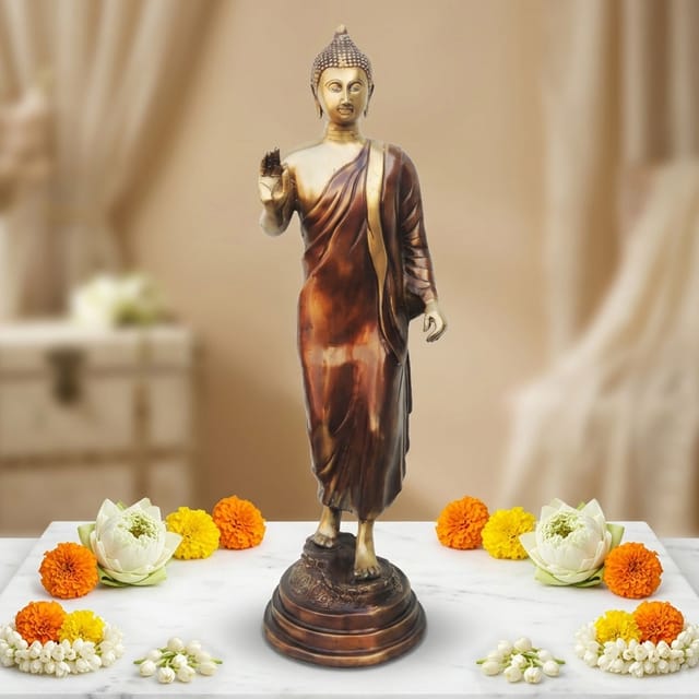 Brass Showpiece Standing Budha Statue - 8*7.4*25.8 Inch (BS695 A)