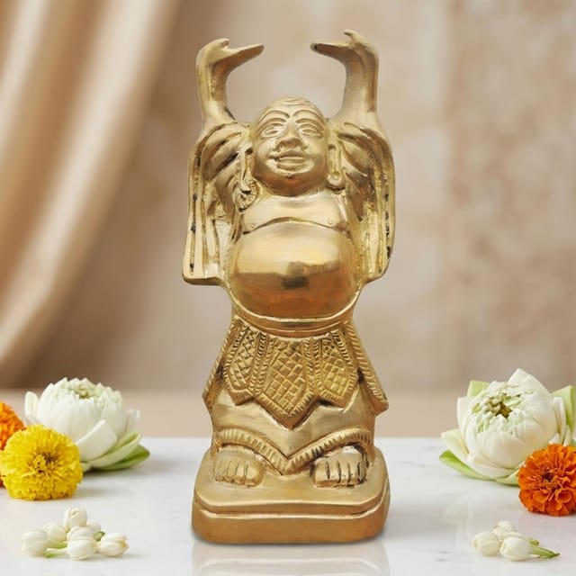 Brass Showpiece Laughing Buddha Plain Statue - 3.5*2.6*7.6 Inch (BS325 G)