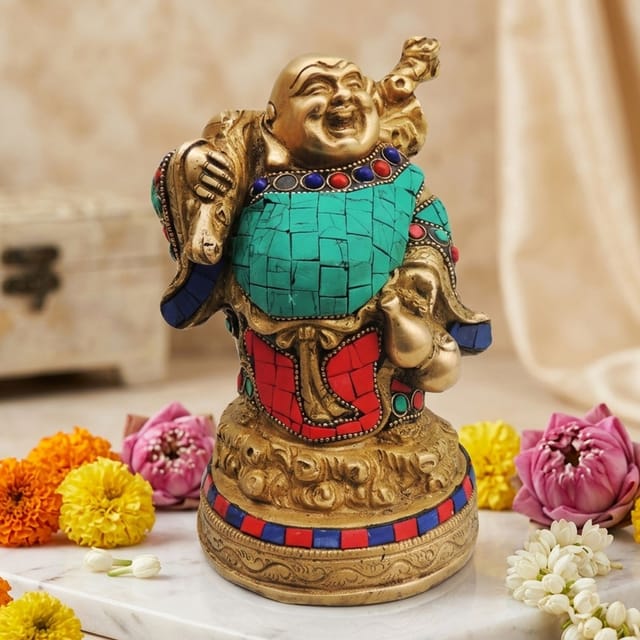Brass Showpiece Laughing Buddha Statue - 5*4*7 Inch (BS529)