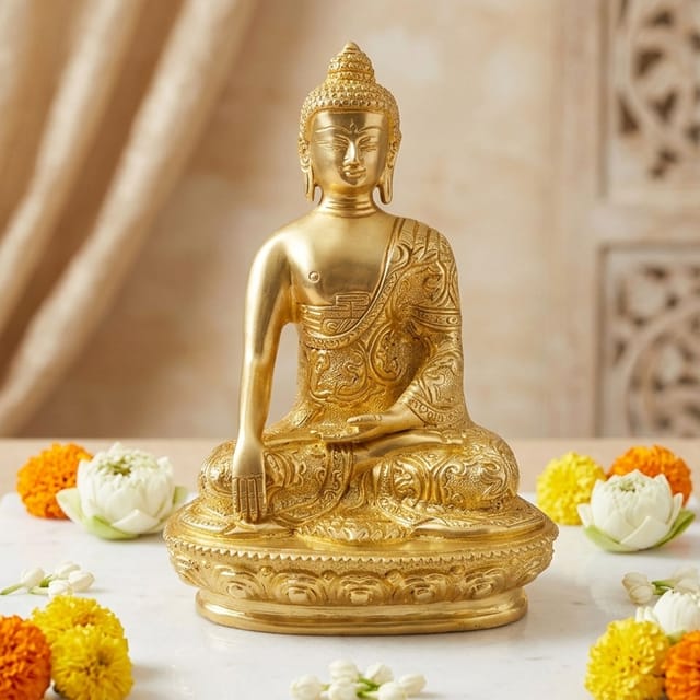 Brass Showpiece Budha Statue With Super Fine Finish - 4.5*2.5*7.5 Inch (BS079 F)