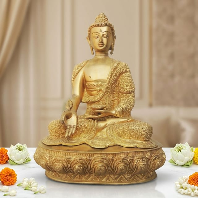 Brass Showpiece Budha Statue With Super Fine Finish - 10*6.8*15.5 Inch (BS324)