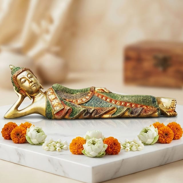 Brass Showpiece Sleeping Buddha Statue - 17.5*3.3*6 Inch (BS135)