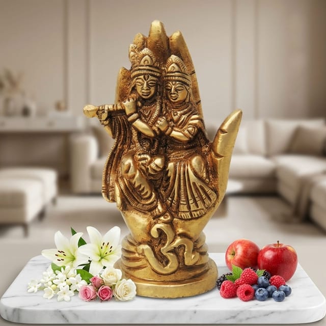 Brass Showpiece Radha Krishna Statue On Hand - 2.5*1.5*4 Inch (BS1314 C)