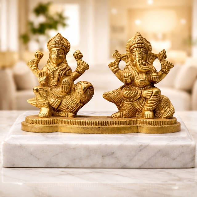 Brass Showpiece Laxmi Ganesh Statue  - 4*3*5 Inch (BS1310 C)