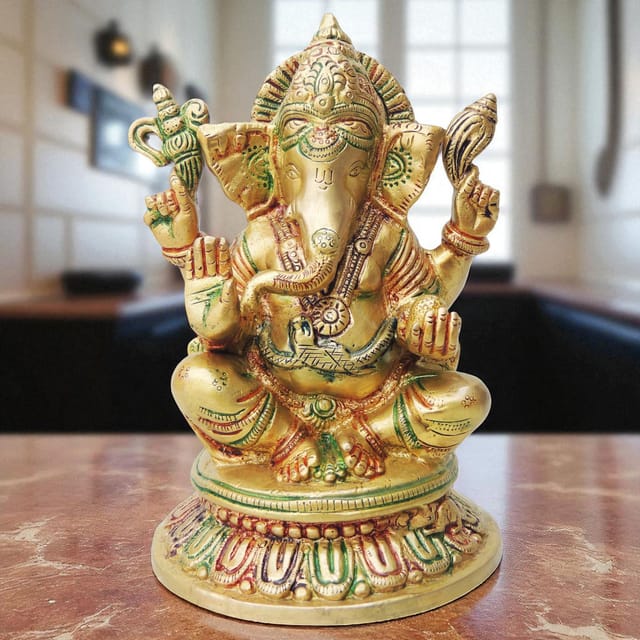 Brass Showpiece Ganesh Ji Statue  - 5.3*5*8 Inch (BS1299 G)