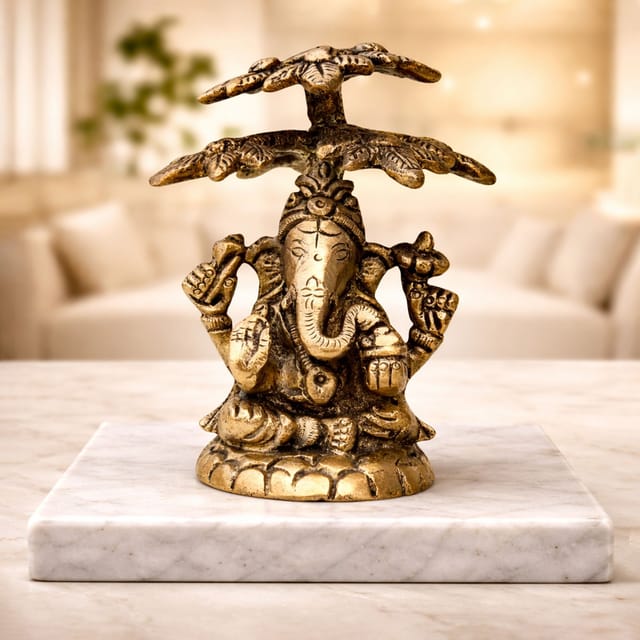 Brass Showpiece Ganesh Statue  - 3*3*3.5 Inch (BS1223 G)