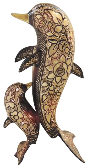 Brass Showpiece Dolphin Statue  - 6.5*4*12 Inch (AN174 B)