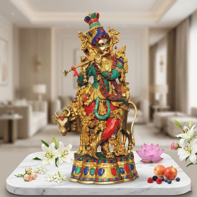 Brass Krishna Stone -14.5*8*26 (BS469)