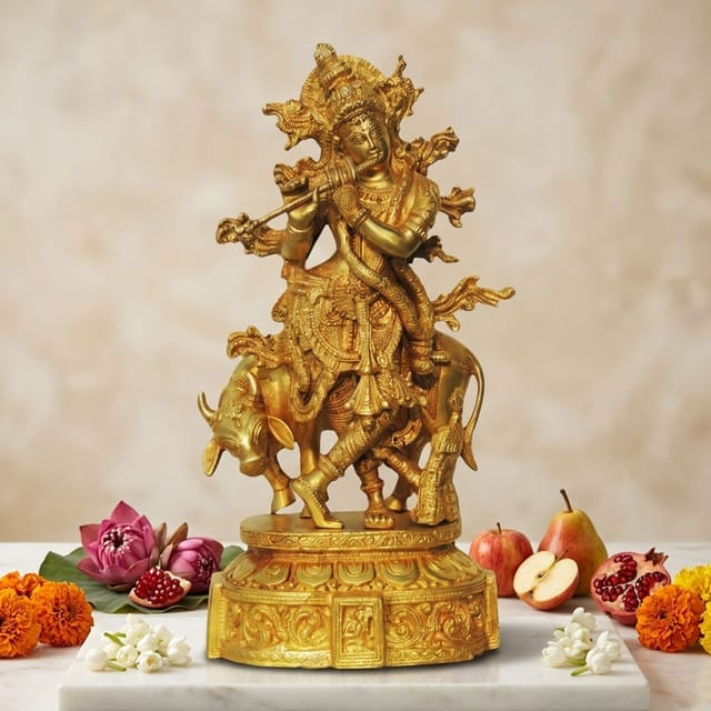 Brass Cow krishna Idol-5.5*6*12.5 (BS428)