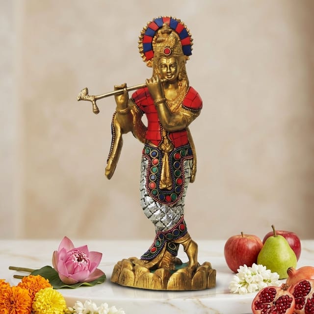 Brass Krishna Stone Idol-4.5*4.5*11 (BS427 B)