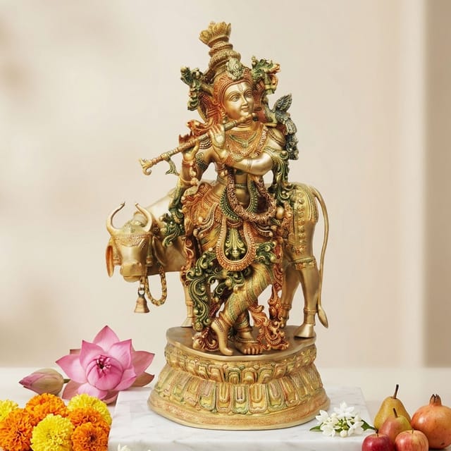 Brass Krishna with Cow Big Idol-17*10*28 (BS690 A)