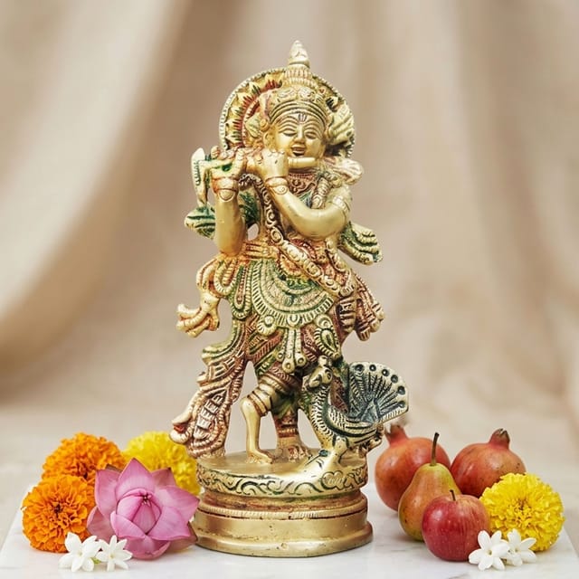 Brass Krishna Colour Statue-3.3*2.5*6.8 (BS938 A)