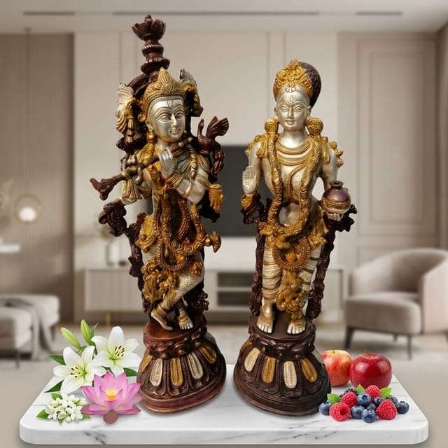 Brass Showpiece Radha Krishan Pair Statue - 7*5*22 Inch (BS074)