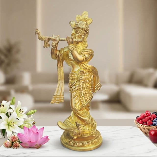 Brass Showpiece Krishna Super Fine Statue - 4.4*2.7*7.5 Inch (BS017)