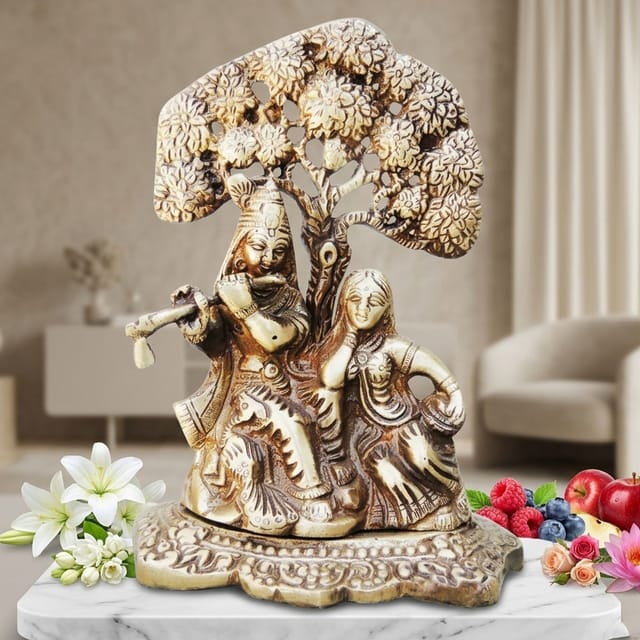 Brass Showpiece Radha Krishna With Tree Statue - 4.7*3*6.5 Inch (BS962 A)