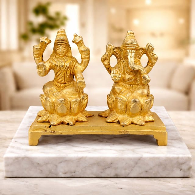 Brass Showpiece Laxmi Ganesh Statue On Same Base - 3.5*1.5*3.4 Inch (BS888 A)