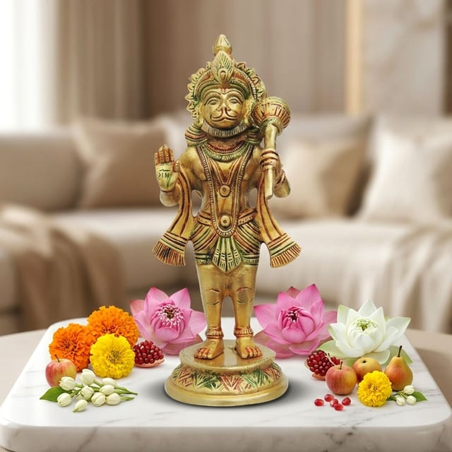 Brass Showpiece Hanuman Ji Standing Round Base Statue  - 3.5*3*8.2 Inch (BS1301 D)