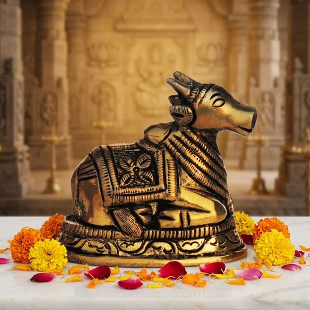 Brass Showpiece Nandi Medium Statue  - 2.3*1.5*2.3 Inch (BS1291 C)