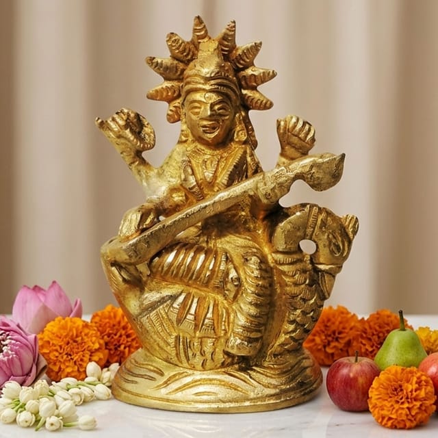 Brass Showpiece Saraswati Ji Statue - 2.5*1.5*3.5 Inch (BS816 A)