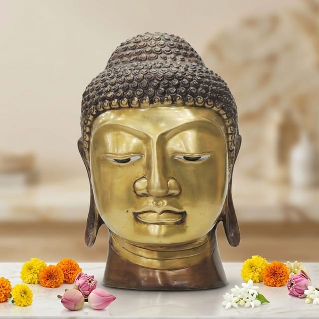 Brass Showpiece Buddha Head Statue - 7*6.5*9.5 Inch (BS791 A)