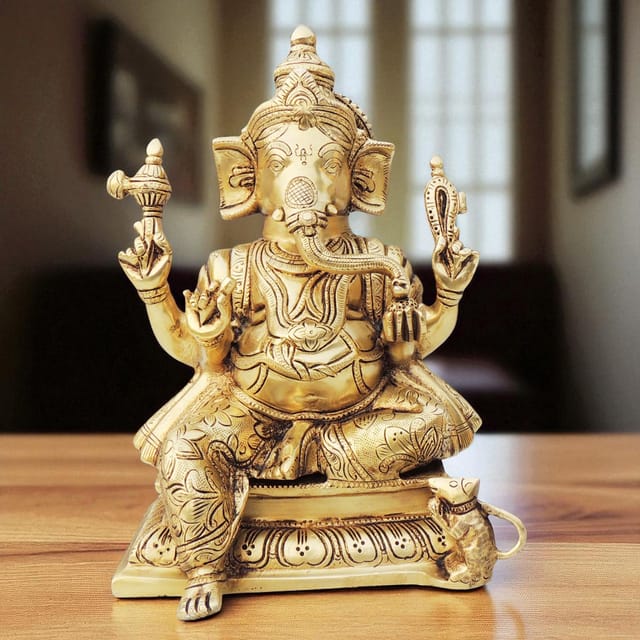 Brass Showpiece Ganesh Ji Big Statue - 7*5.6*10.2 Inch (BS604)