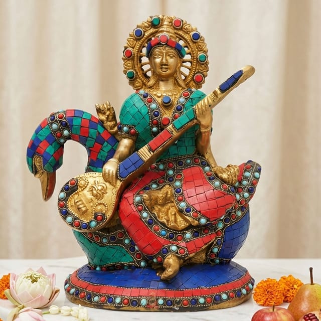 Brass Showpiece Sharaswati Statue - 10*5.5*12 Inch (BS522)