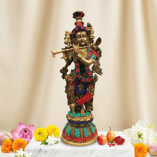Brass Showpiece Krishna Statue - 6.5*4*18.5 Inch (BS519)