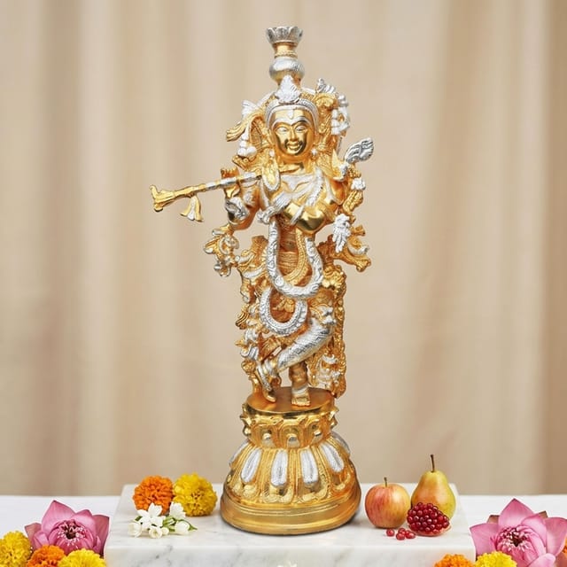 Brass Showpiece Krishna In Two Tone Finish Statue - 8*5.3*21.2 Inch (BS473 A)