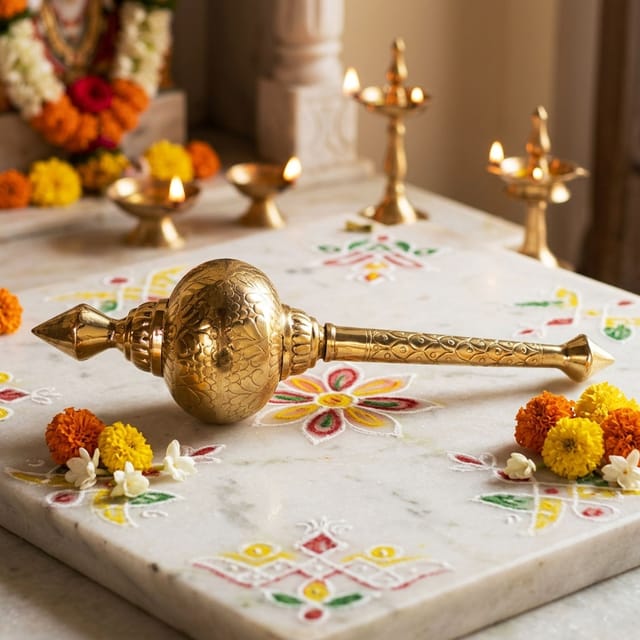 Brass Hanuman Mace, Gada No. 5 - 5.5*5.5*22 Inch (Z531 E)