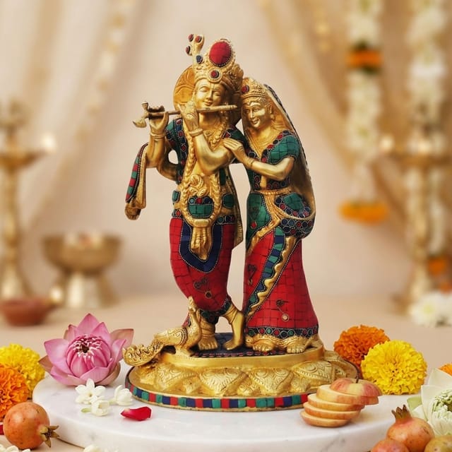 Brass Radhe Krishna Statue God idol - 10.6*8*17 inch (BS399 M)