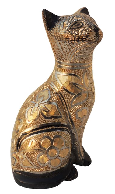 Brass Table Decor Showpiece Cat Statue - 3*2.5*6 Inch (AN045 C)