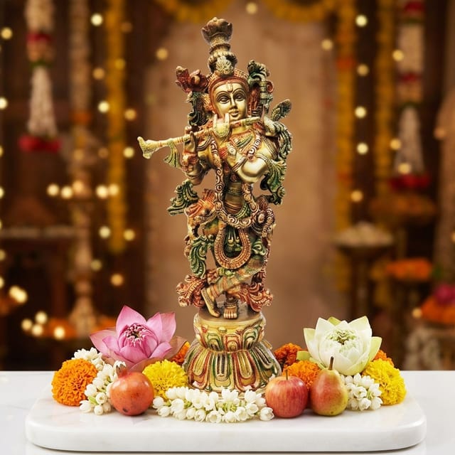 Brass Showpiece Krishna Statue - 6.5*5*20 Inch (BS1015 E)