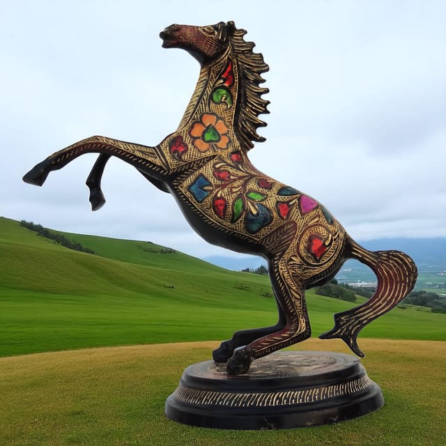 Brass Showpiece Jumping Horse Statue - 10.5*6*11 Inch (AN160)