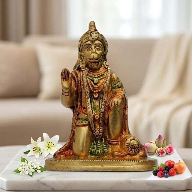 Brass Showpiece Sitting Hanuman Ji God Idol Statue - 3.5*2.2*5 Inch (BS970 A)