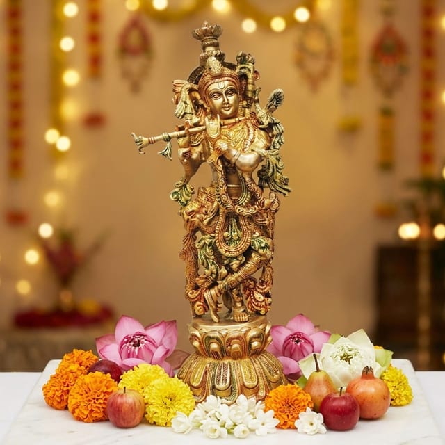 Brass Showpiece Krishna God Idol Statue  - 7*4.2*18.5 Inch (BS301 K)