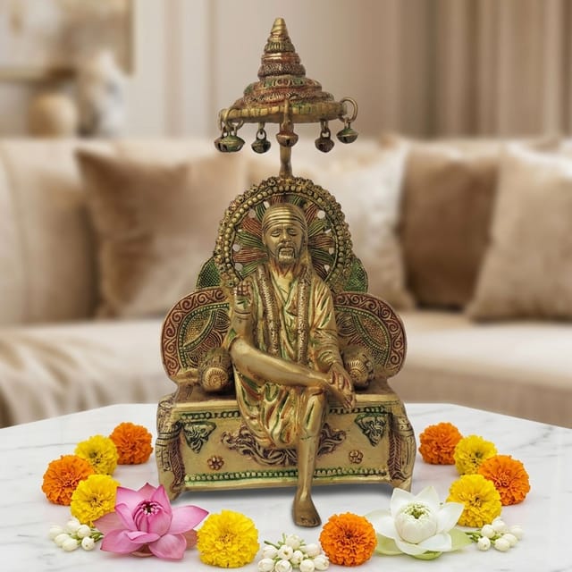 Brass Showpiece Sai Baba Umbrella Statue - 7*5.4*12 Inch (BS1249 B)