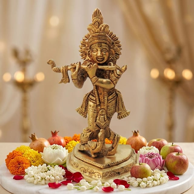 Brass Showpiece Krishna Ji God Idol Statue - 3.2*2.2*6 Inch (BS1331 C)