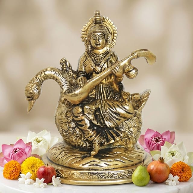 Brass Showpiece Saraswati ji idol statue - 6*4*7 Inch (BS1414 C)