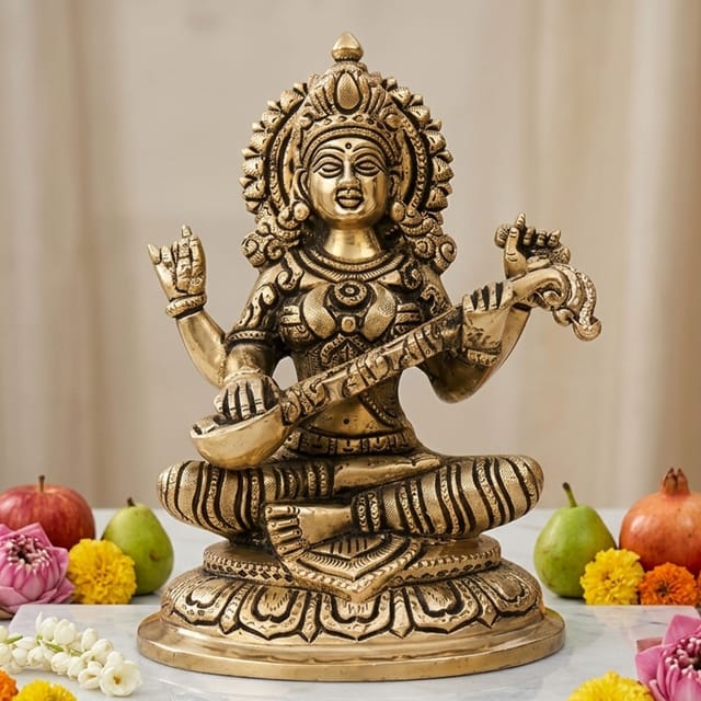 Brass Showpiece Saraswati Ji Statue - 5.3*4*7.2 Inch (BS1337 S)