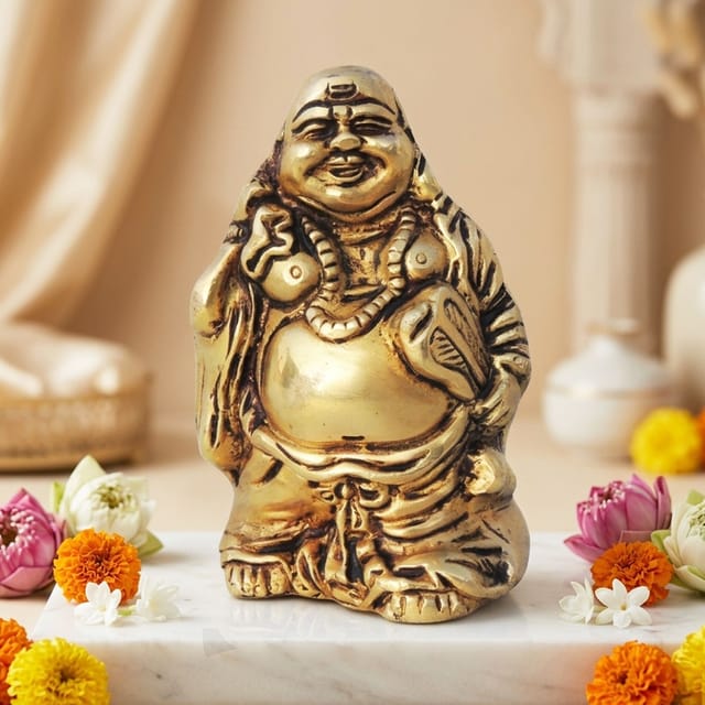 Brass Showpiece Laughing Buddha God Idol Statue - 3*2.5*4.2 Inch (BS1460 F)