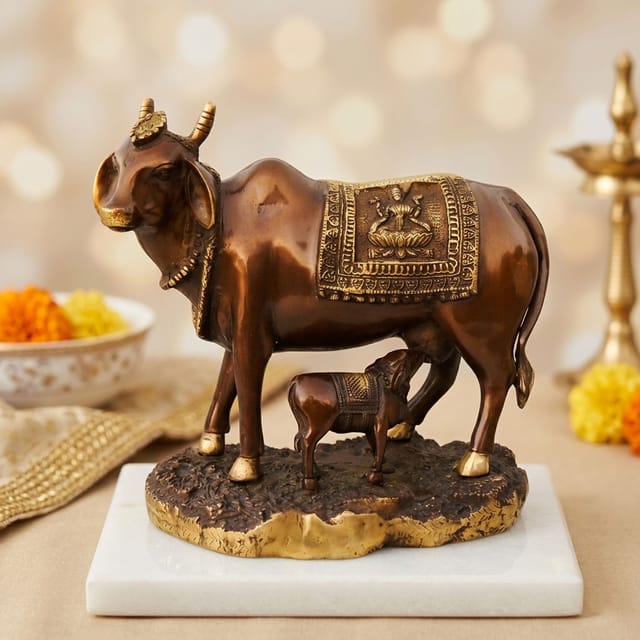 Brass Showpiece Cow God Idol Statue - 11*5*10 Inch (BS1458 F)