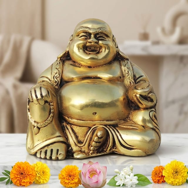 Brass Showpiece Laughing Buddha God Idol Statue - 4.5*3*4.2 Inch (BS1460 C)