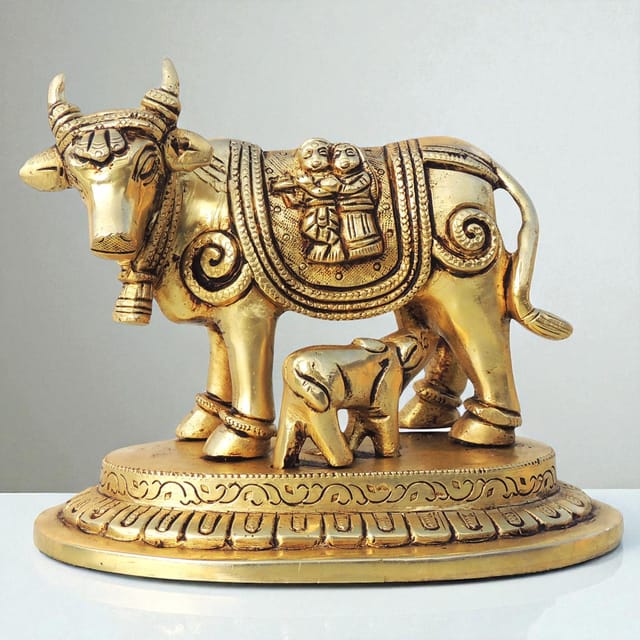 Brass Showpiece Cow God Idol Statue - 6.2*4*5 Inch (BS1442 D)