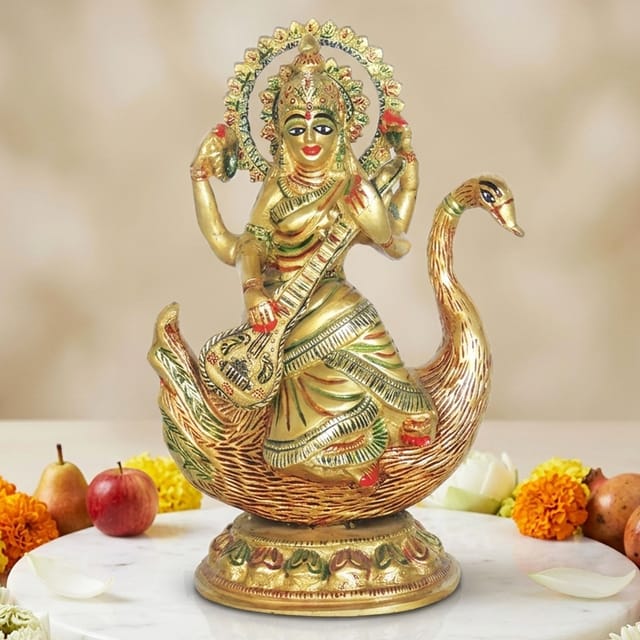 Brass Showpiece Saraswati God Idol Statue - 6*3*8.2 Inch (BS1413 F )