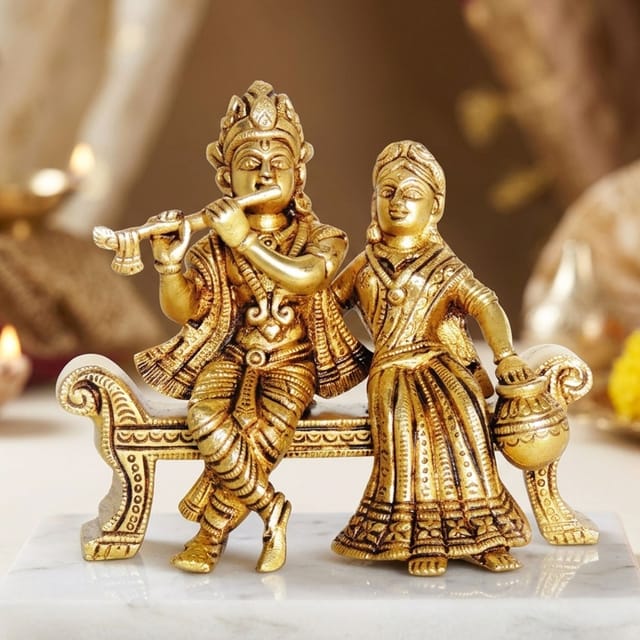 Brass Showpiece Radha Krishna God Idol Statue - 6*2.5*4 Inch (BS1385 B )