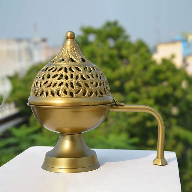 Brass Loban Dan, Luab Daan, Bakhoor Dan - 6.5*4.5*6.5 Inch (Z545 A)