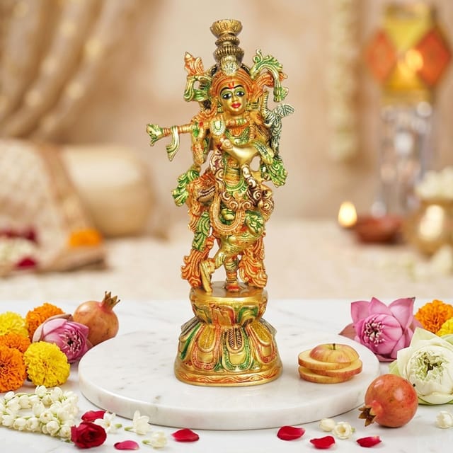 Brass Showpiece Krishna Ji God Idol Statue - 4.5*3.2*12.5 Inch (BS1409 K)