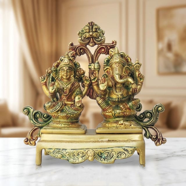 Brass Showpiece Laxmi Ganesh Base God Idol Statue - 8.5*4*8 Inch (BS1388 D)