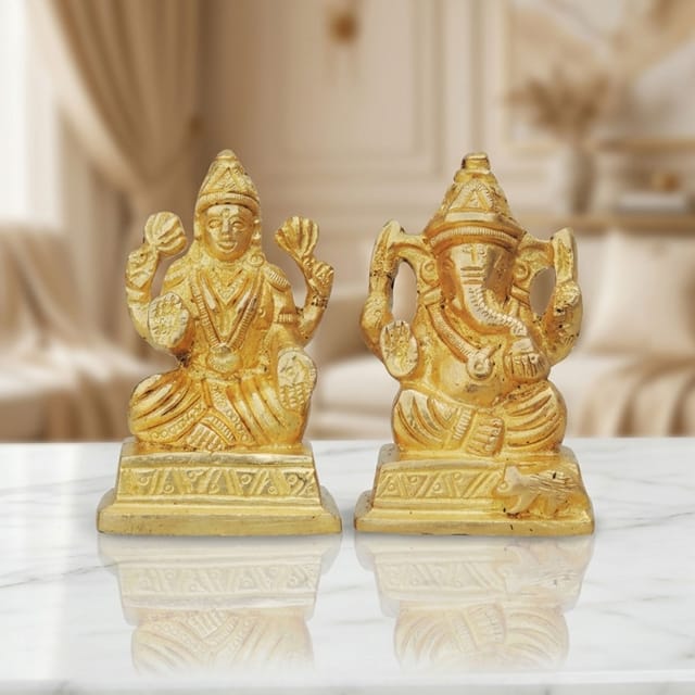 Brass Showpiece Laxmi Ganesh Pair God Idol Statue - 3.5*1.3*2.7 Inch (BS643)